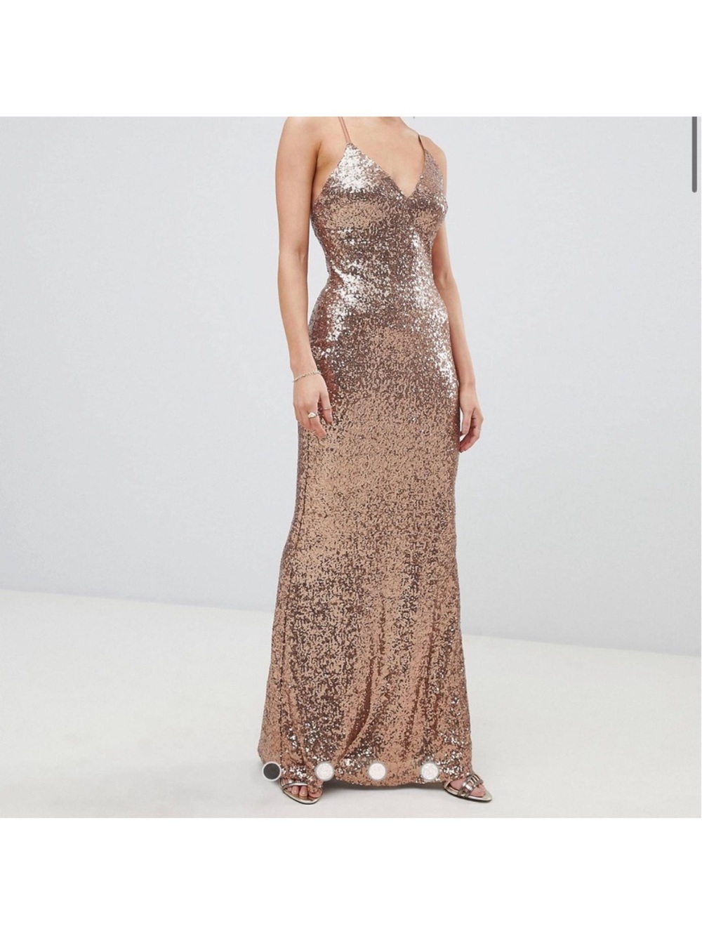 Sequin Spaghetti-Strap Gown in Rose Gold - Outrageous Fortune
